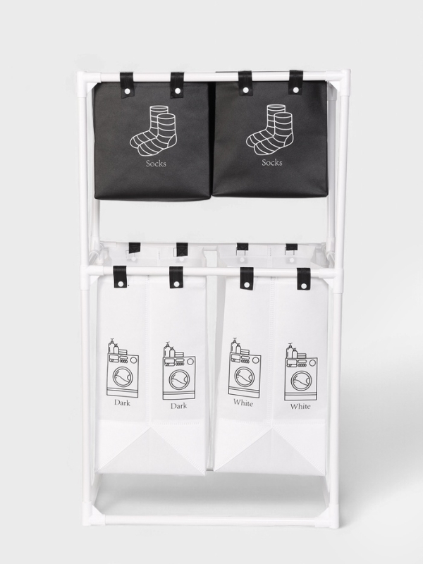 Корзина для белья складная 56х39х95 см, цвет черный, белый