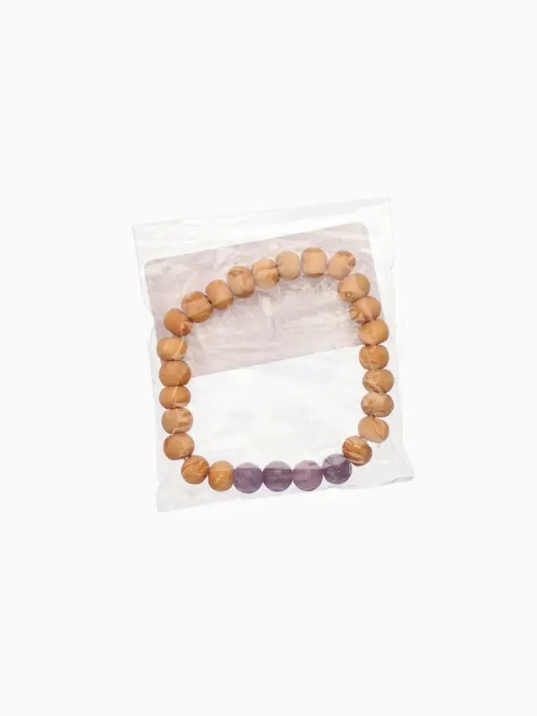 Браслет из сандалового дерева с агатом, длина 18 см, цв. сиреневый