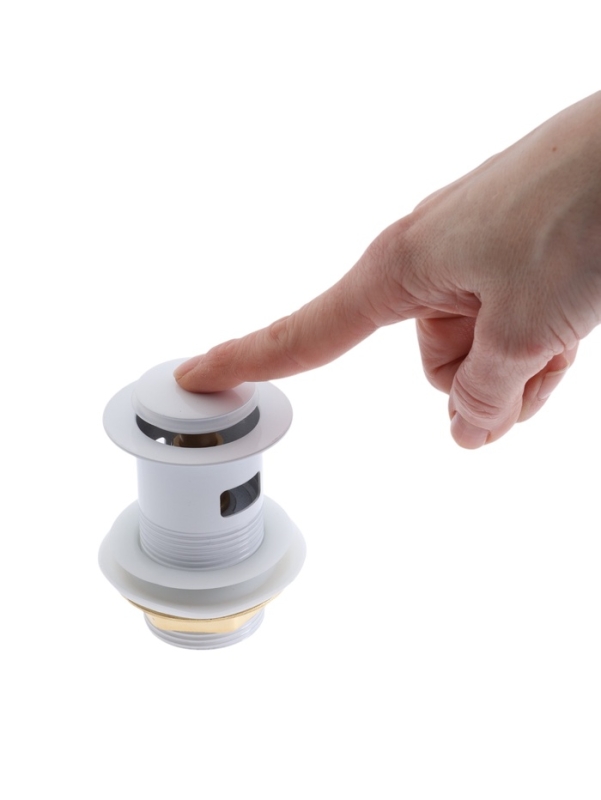 Донный клапан ZEIN engr, маленькая кнопка, с переливом, нержавеющая сталь, белый