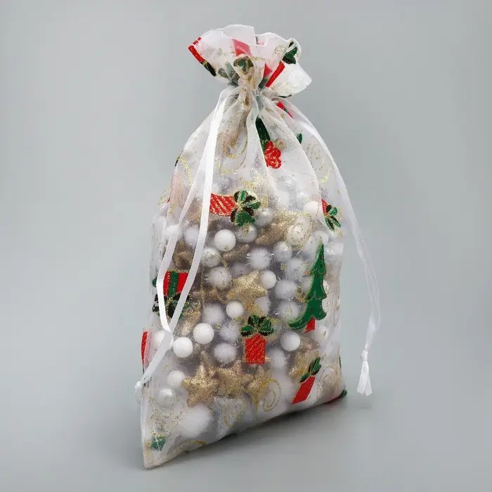 Мешочек подарочный органза &laquo;Новогодние подарки&raquo;, ёлки, 16 х 24 см +/- 1.5 см