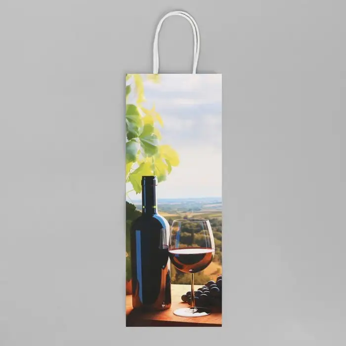 Пакет подарочный под бутылку, упаковка, &laquo;Вино&raquo;, белый крафт, 13 х 36 х 10 см