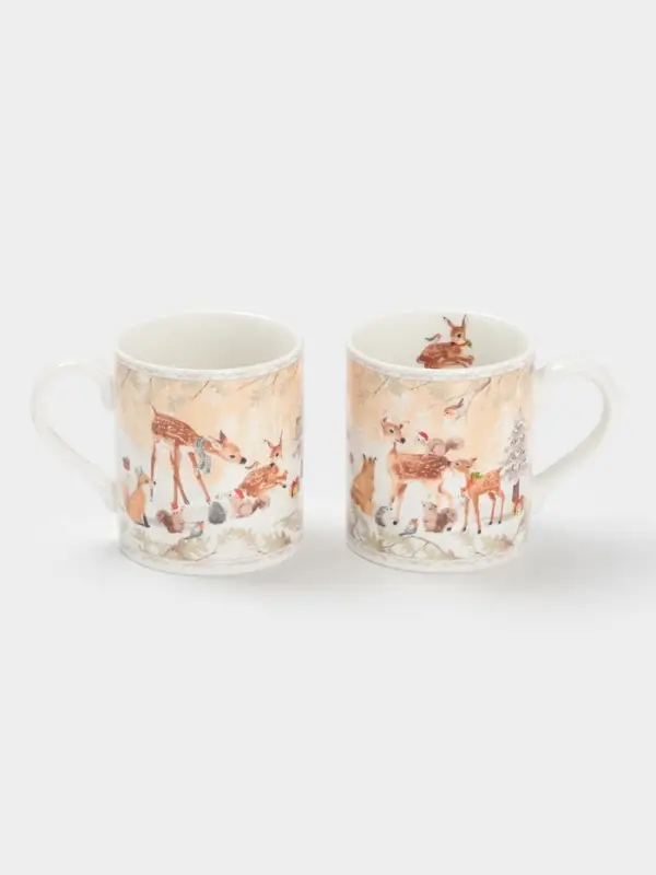 Набор кружек новогодних &laquo;Лесное чудо&raquo;, 2 шт., 220 мл, керамика, подарочная упаковка, бежевый