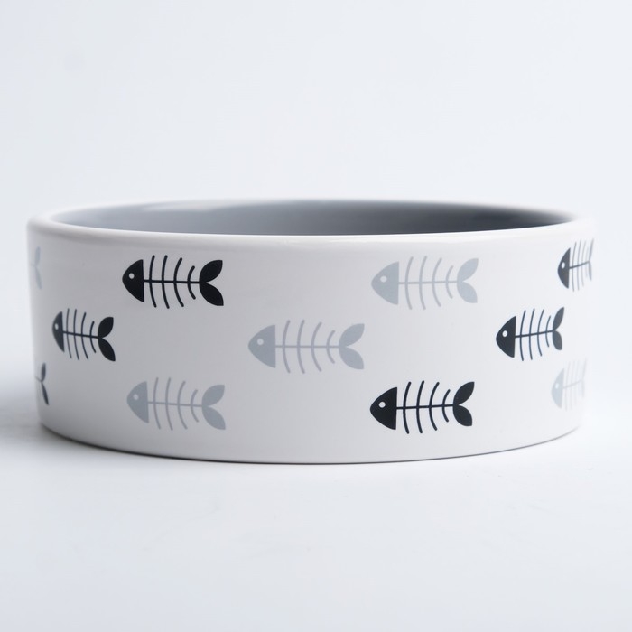 Миска керамическая "Рыбные косточки" 300 мл  12,5 x 4,5 cм, серая/белая