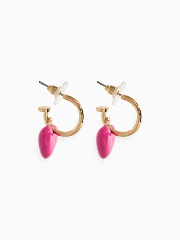 Серьги со съмными элементами "Сердца" пухлые, цвет ярко-розовый в золоте