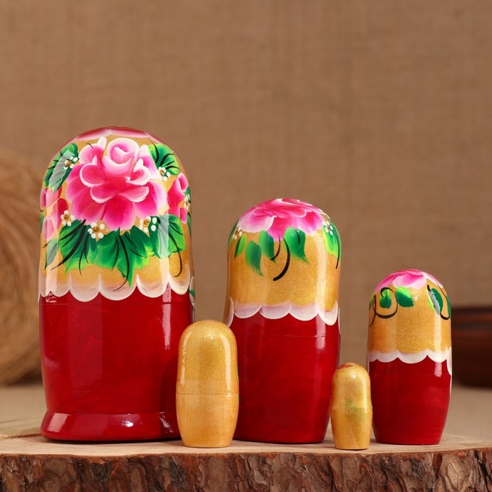 Матрёшка 5-ти кукольная "Лиза" розы , 17-18см, ручная роспись.