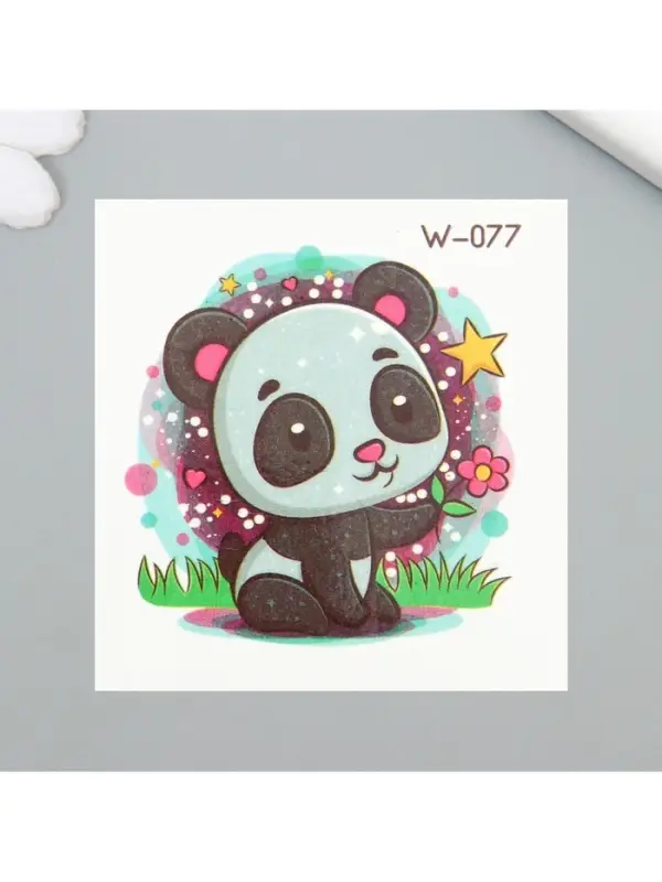 Переводная тату на тело цветная &laquo;Малыш панды с цветочком&raquo;, 6&times;6 см