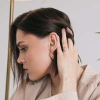 Гарнитур 3 предмета: серьги, кулон, кольцо безразмерное &laquo;Эдель&raquo; эллипс резной, цвет золото, 45 см