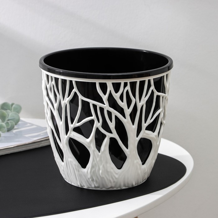 Кашпо для цветов со вставкой &laquo;Форест&raquo;, 3 л, цвет бело-чёрный