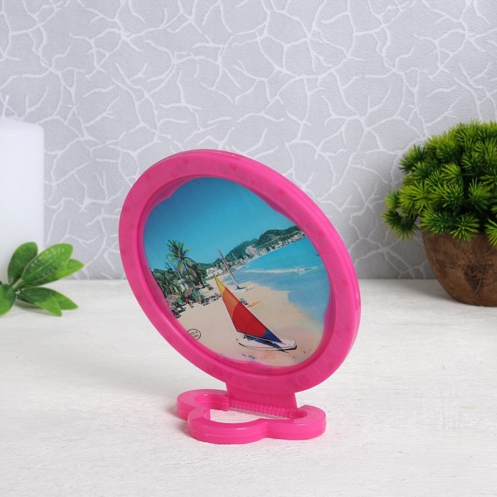 Зеркало настольное - подвесное &laquo;Круг&raquo;, с рамкой под фотографию, d зеркальной поверхности 12 см, фасовка 10 шт, цвет МИКС