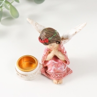 Подсвечник полистоун на 1 свечу "Ангел в платье с венком" d-2,2 см МИКС 7,2х8,7х5,5 см