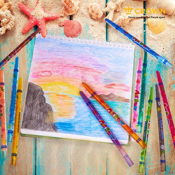 Мелки восковые 8 цветов Crown ArtStory, выкручивающийся стержень, ПВХ, европодвес, микс