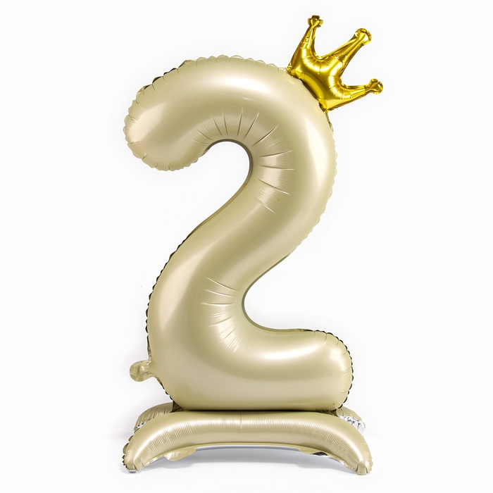 Шар фольгированный 42" &laquo;Цифра 2 с короной&raquo; на подставке, цвет взбитые сливки