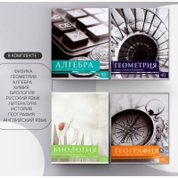 Комплект предметных тетрадей 48 листов, "Чёрное-белое", 10 предметов со справочным материалом, обложка мелованная бумага, блок №2, белизна 75% (серые листы)