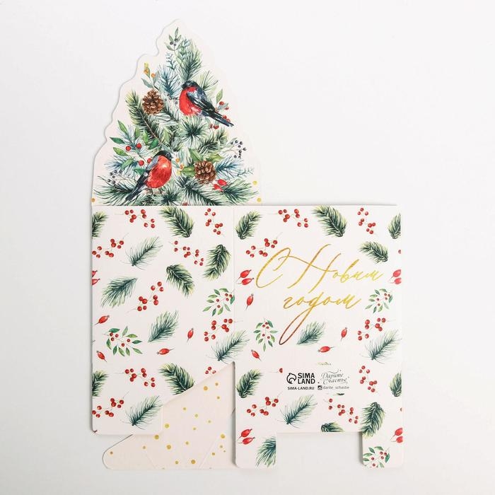 Коробка новогодняя для мини-букетов &laquo;С новым годом&raquo;, снегири, 12 х 17 х 10 см, Новый год