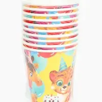 Стакан одноразовый бумажный &laquo;С Днём рождения, весёлые зверята&raquo;, желтый, 250 мл