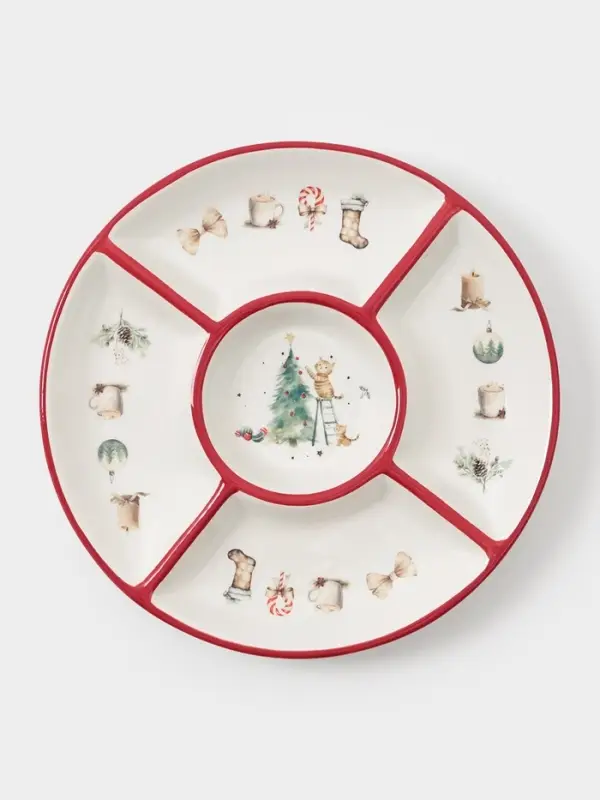 Менажница новогодняя Доляна &laquo;Волшебный праздник&raquo;, 5 секций, 25.5&times;3.1 см, доломит, белая