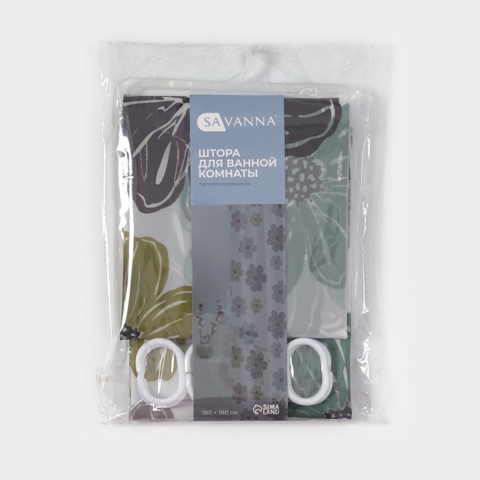Штора для ванной &laquo;Цветы&raquo;, с люверсами, с утяжелителями, PEVA ароматизированная, 180&times;180 см