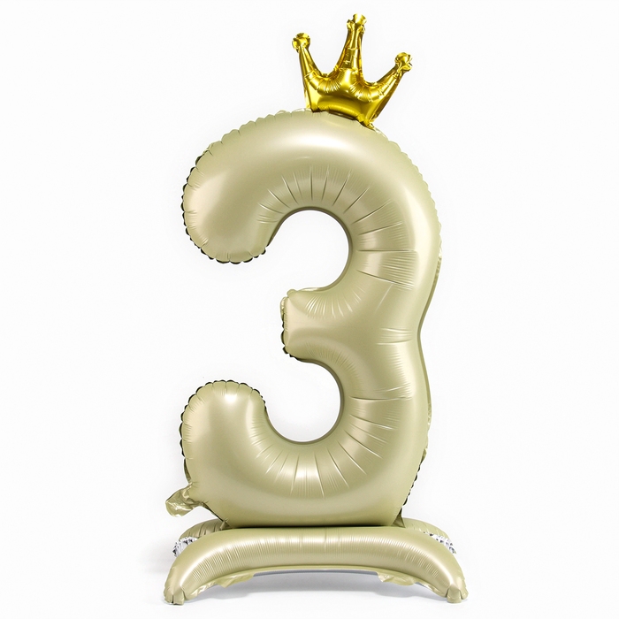 Шар фольгированный 42" &laquo;Цифра 3 с короной&raquo; на подставке, цвет взбитые сливки