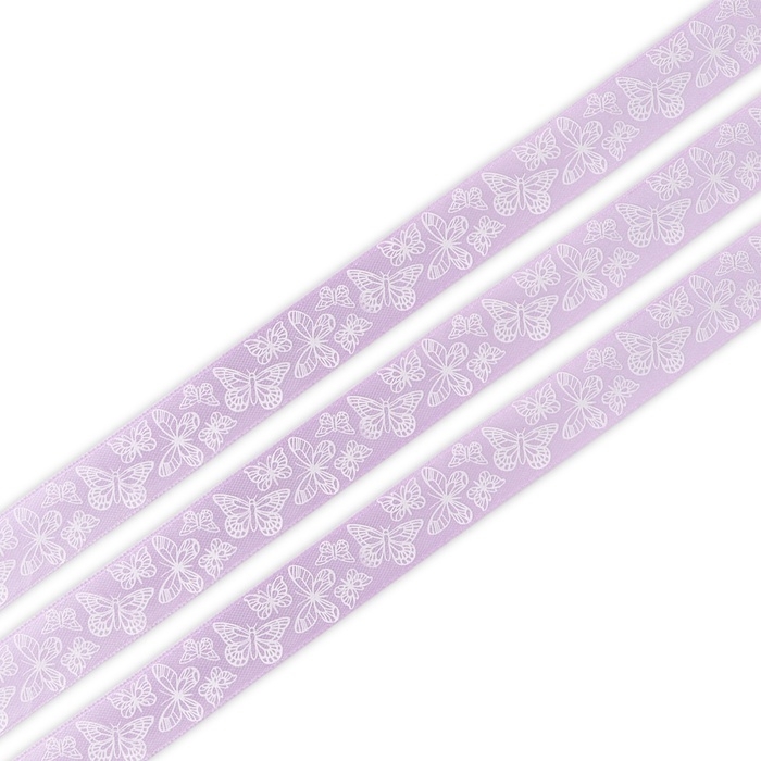 Лента атласная &laquo;Бабочки&raquo;, сиреневая, 2 см х 5 м