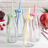 Бутыль стеклянная с крышкой и трубочкой &laquo;Лаконичность&raquo;, 300 мл, 6,5&times;15,5 см, цвет МИКС
