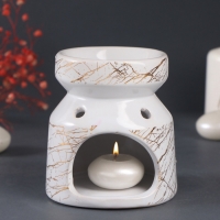 Аромалампа керамика "Белый мрамор с золотыми трещинками" 9,8х9,8х11 см