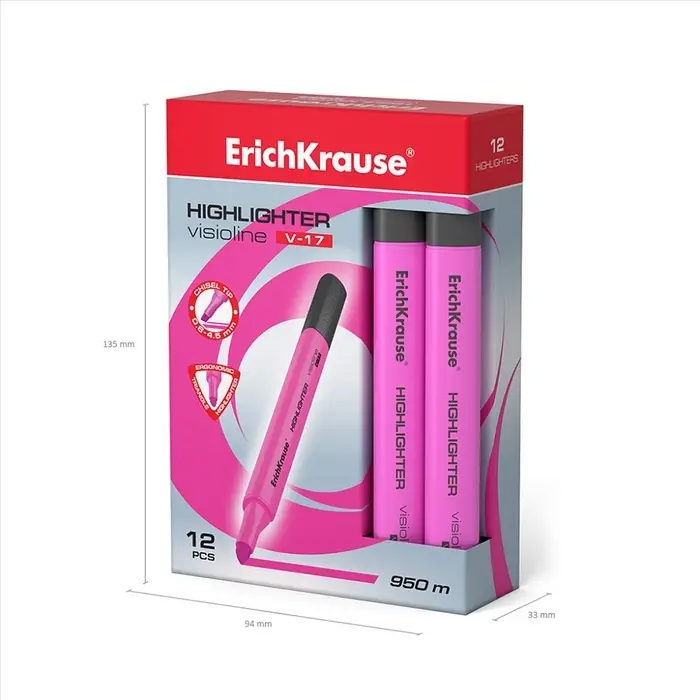 Маркер текстовыделитель ErichKrause Visioline V-17, 0.6-4.5 мм, чернила на водной основе, розовый