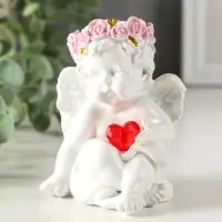Сувенир полистоун свет "Ангел - воздушный поцелуй в форме сердца" белый 6,8х6х7,3 см