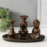 Набор фигур "Буддийский" на подносе, высота 13 см, цвет винтажная бронза