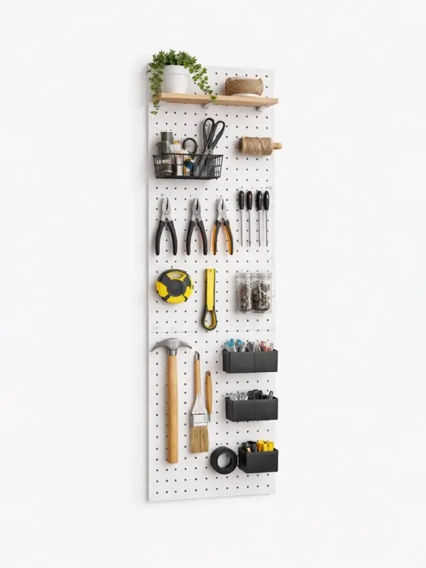 Настенная перфорированная панель ДСП односторонняя, 90&times;0.6&times;30 см, шаг 2.5 см, белая