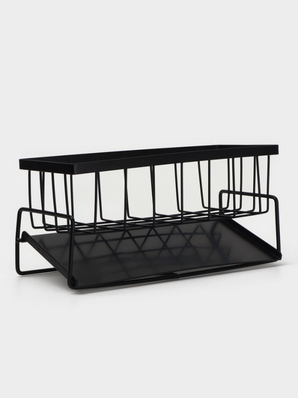 Подставка для мыла и губки со сливом, цвет черный