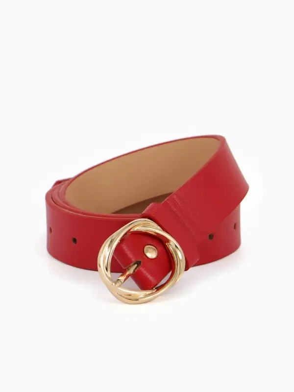 Ремень жен 05-01-01-01, Июнь2510, 2,9*0,3*110 см, без винта, пряж золото, 1 прокол, красный   109031