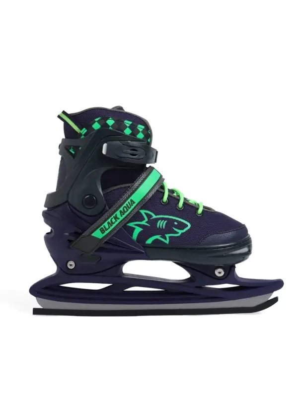 Коньки детские раздвижные BlackAqua, р. 27-30, для фитнеса, синие, зелёные