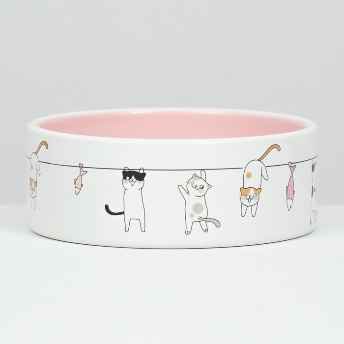 Миска керамическая "Весёлые котики"  300 мл  12,5 x 4,5 cм, бежево-белая