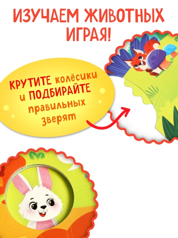 Книга картонная с колёсиком "Кто в лесу?", 12 стр.