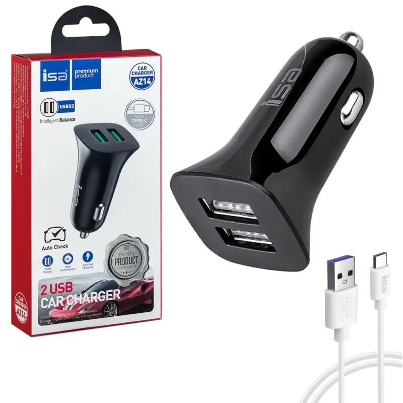 * АЗУ AZ14 USB на Type-C + 2 USB 2.4A ISA черное