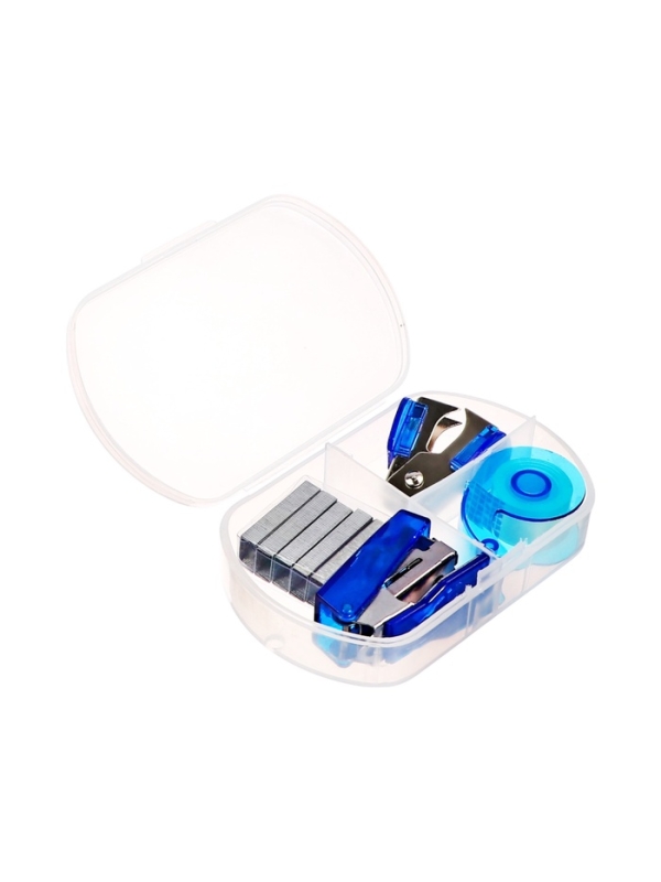 Степлер №10, от 5 листов, скобы 500шт, антистеплер,диспенсер с клейкой лентой 10мм*2метра