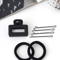 Набор для волос &laquo;Вивьен&raquo;, 2 резинки 5.5 см, 8 невидимок 5.5 см, краб 4 см, классика, чёрный