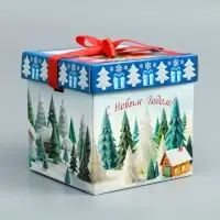 Подарочная новогодняя коробка крышка-дно с атласной лентой 17&times;17&times;17 см