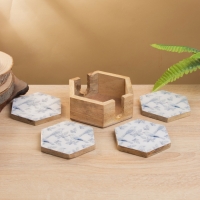 Подставка под горячее (набор 4 шт) "Синие птицы" дерево манго 15х13х5 см