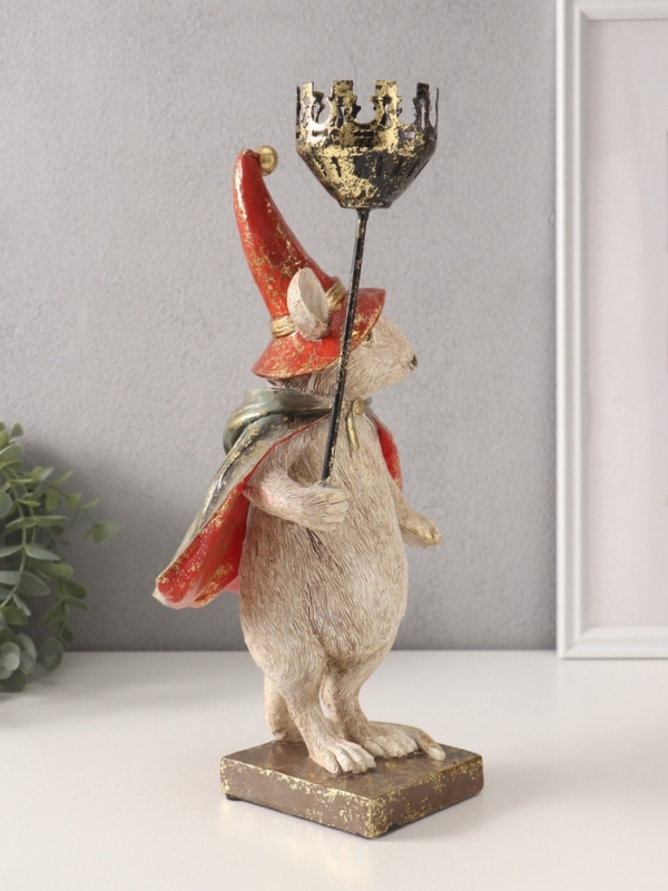 Сувенир полистоун подсвечник "Мышонок-волшебник" 16х18,5х32 см