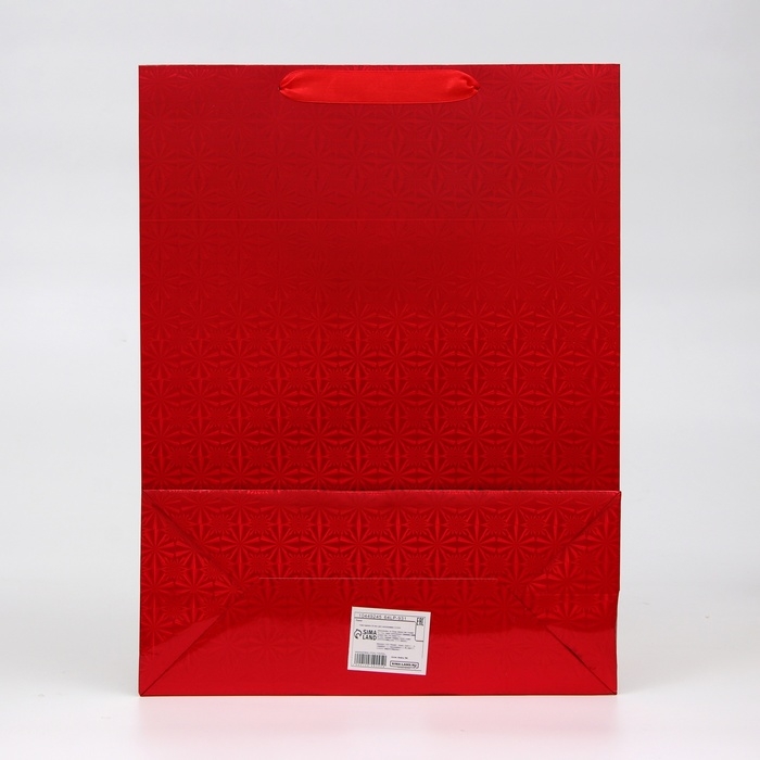 Пакет подарочный, фольгированный, упаковка, с окном "Сердце", "Красный", L 40 х 30 х 13 см