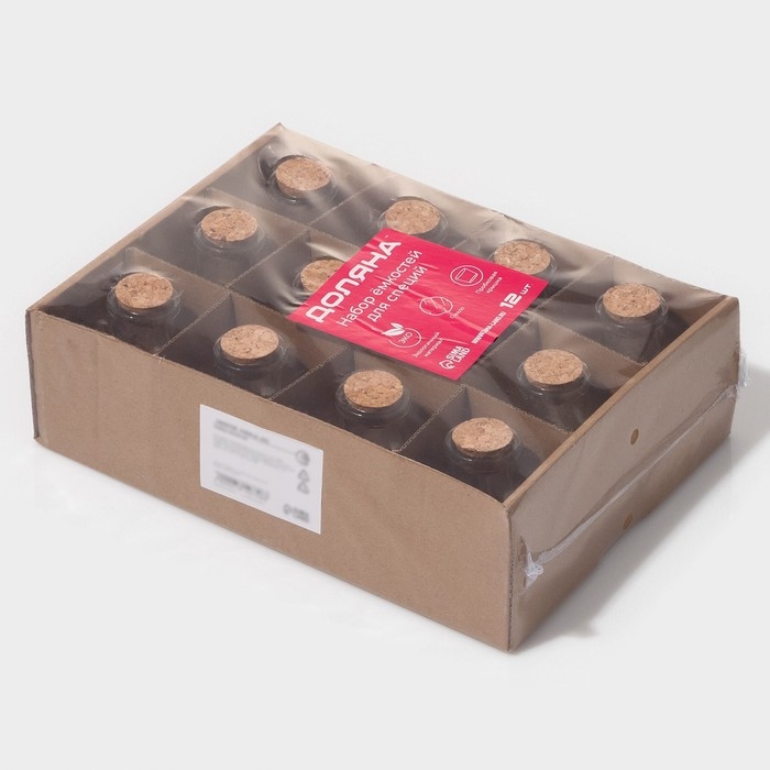 Набор баночек стеклянных для специй с пробковой крышкой Доляна &laquo;Парфе&raquo;, 50 мл, 5,5&times;5,5&times;7 см, 12 шт