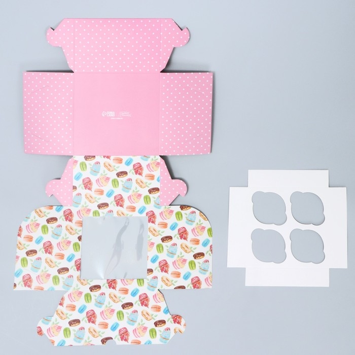 Коробка для капкейка, кондитерская упаковка, 4 ячейки &laquo;Сладости&raquo;, 16 х 16 х 10 см