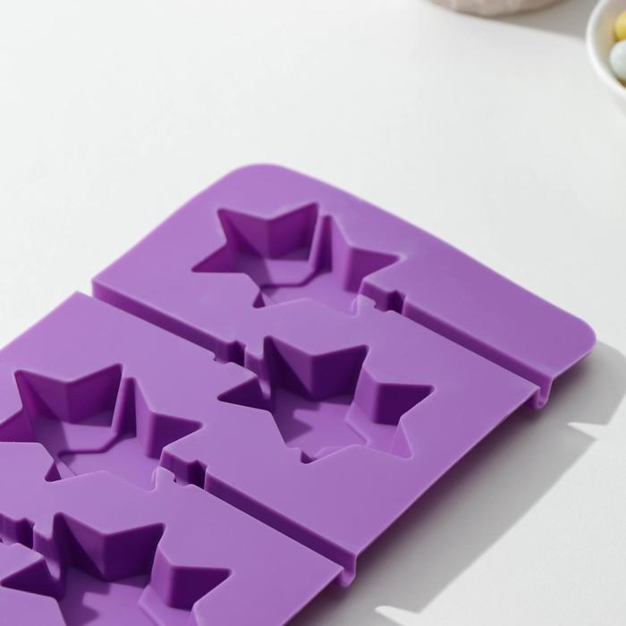 Форма для леденцов новогодний Доляна &laquo;Звёзды&raquo;, силикон, 24&times;11&times;1 см, 6 ячеек (5,2&times;4 см), с палочками, цвет МИКС