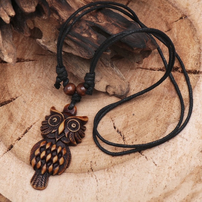 Кулон на шнурке &laquo;Филин&raquo;, цвет коричнево-чёрный на чёрном шнурке, 80 см