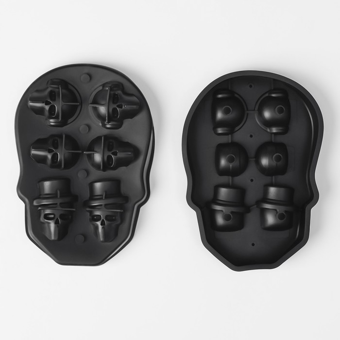 Форма для льда Доляна &laquo;Черепа&raquo;, силикон, 6 ячеек, 18&times;12&times;3,5 см, цвет чёрный