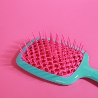 Расчёска массажная, широкая, вентилируемая, 8,5 &times; 20,5 см, PVC коробка, цвет бирюзовый/розовый