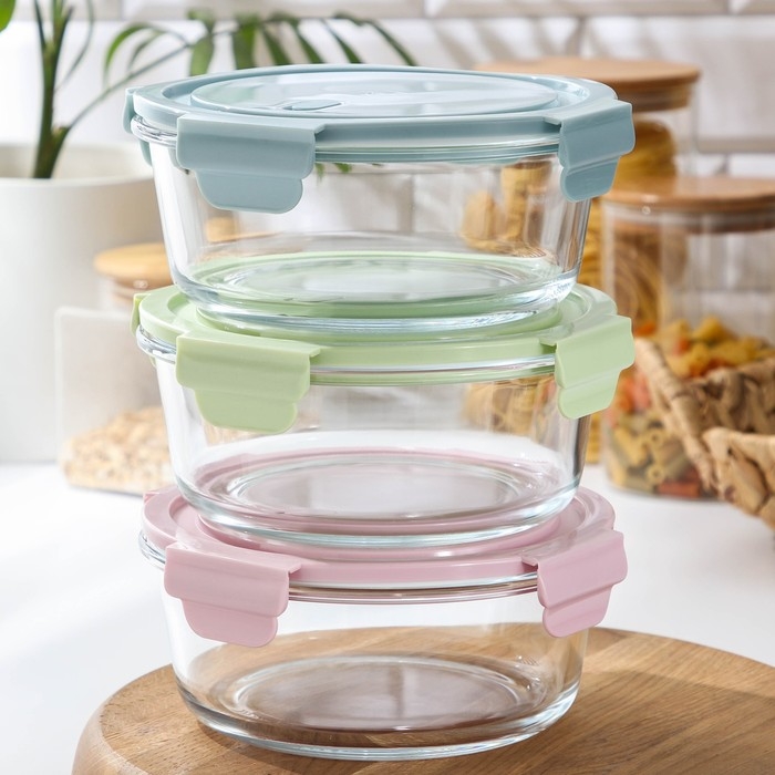 Контейнер из жаропрочного стекла круглый Cook and Freeze, 900 мл, 18&times;7 см, цвет МИКС