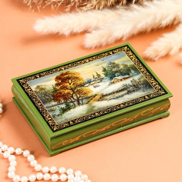 Шкатулка &laquo;Туман&raquo;, зелёная, 11&times;16 см, лаковая миниатюра