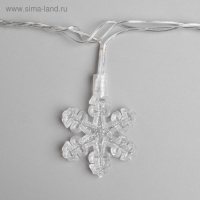 Гирлянда &laquo;Нить&raquo; 5 м с насадками &laquo;Снежинки&raquo;, IP20, прозрачная нить, 20 LED, свечение мульти (RG/RB), мигание, 220 В